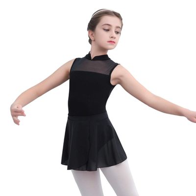 118243015 Kids Cross Front Ballet Skirt Pull on Mesh Dance Skirt (Black, XL/C)