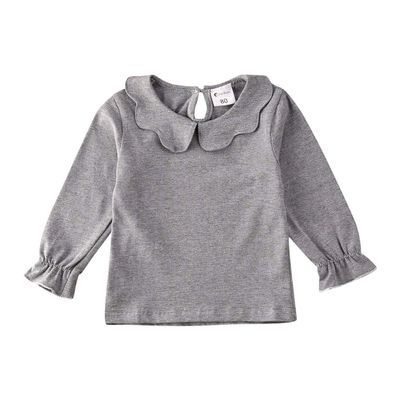Liyamiee Toddler Baby Girls Basic Shirt Long Sleeve Solid Color Doll Collar Top Blouse Casual Tee Undershirt for Kids (Grey Polo Shirt, 6-12 Months)