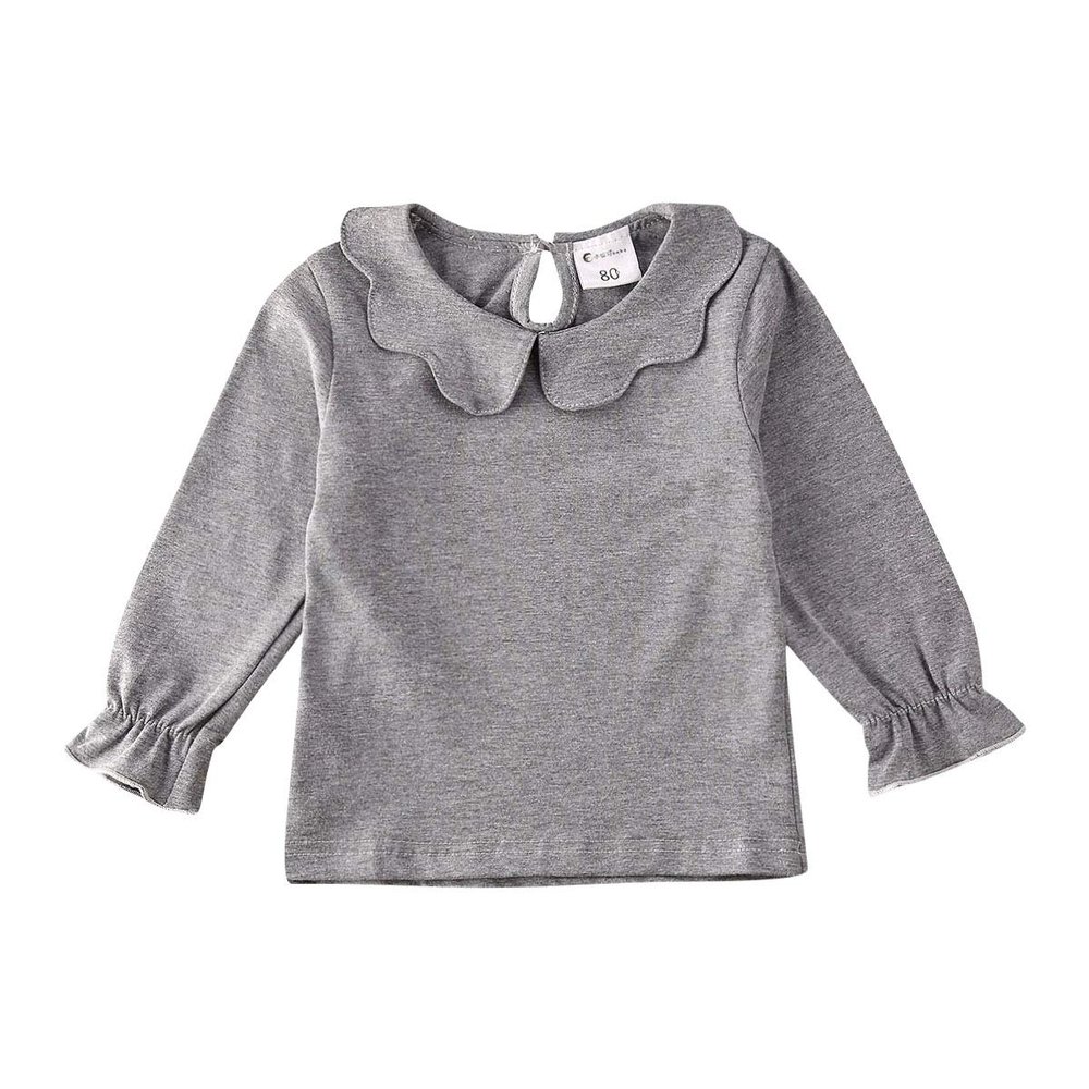 Liyamiee Toddler Baby Girls Basic Shirt Long Sleeve Solid Color Doll Collar Top Blouse Casual Tee Undershirt for Kids (Grey Polo Shirt, 6-12 Months)