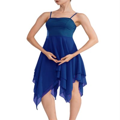 renvena Women's Lyrical Dance Dress Spaghetti Strap Sleeveless Asymmetrical Chiffon High Low Skirts Blue Medium