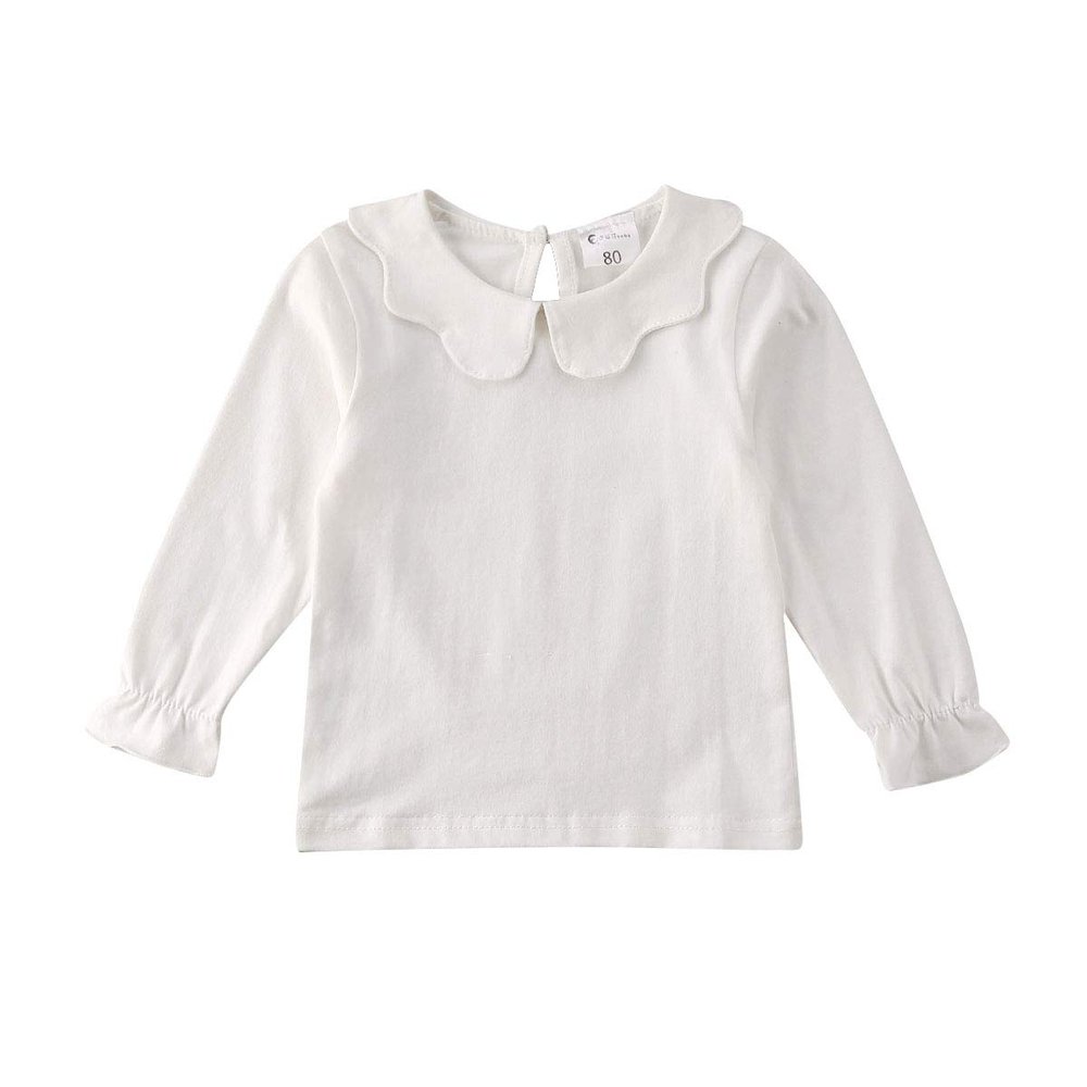 Liyamiee Toddler Baby Girls Basic Shirt Long Sleeve Solid Color Doll Collar Top Blouse Casual Tee Undershirt for Kids (White Polo Shirt, 4-5 Years)