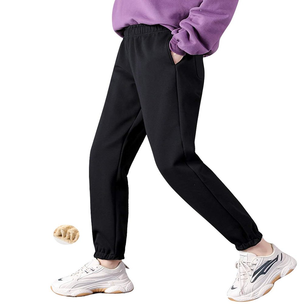 ZGZZ7 Women's Winter Casual Running Athletic Sherpa Lined Jogger Pants Warm Comfy Active Fleece Sweatpants (Black, X-Small)