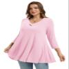 LARACE Plus Size Tunic Women's 3/4 Sleeve Tops And Blouses V Neck Shirts Loose Basic Tee(Pink L) view 2