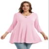 LARACE Plus Size Tunic Women's 3/4 Sleeve Tops And Blouses V Neck Shirts Loose Basic Tee(Pink L) view 3