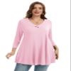 LARACE Plus Size Tunic Women's 3/4 Sleeve Tops And Blouses V Neck Shirts Loose Basic Tee(Pink L) view 4