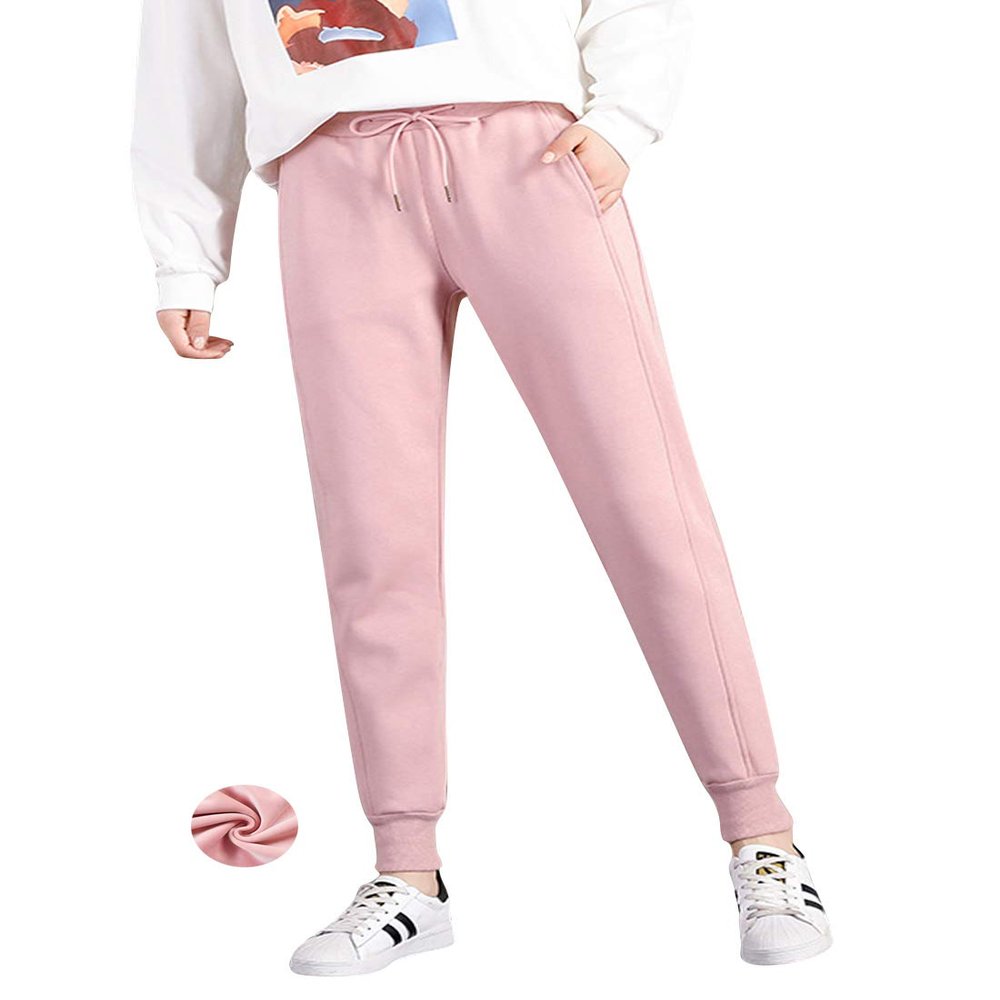 ZGZZ7 Women's Winter Warm Running Athletic Fleece-Lined Jogger Pants Warm Comfy Active Sweatpants (Pink, Medium)