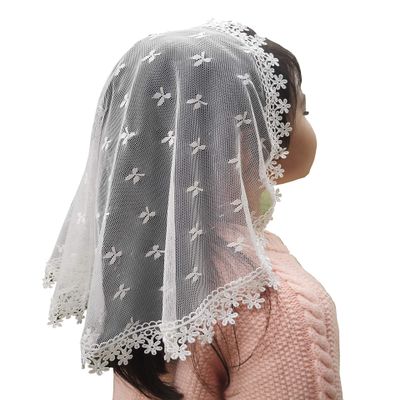 FANFAN Lace Church Veil Flower Girls Headcovering Bridal chapel veil (ivory clover)