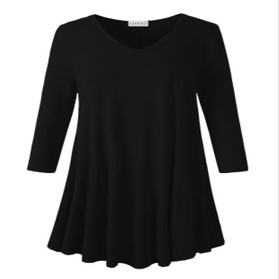 LARACE 3/4 Sleeve Tops Plus Size Tunics V Neck Solid Shirts Flowy Women Clothing for Leggings(Black 4X)