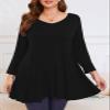 LARACE 3/4 Sleeve Tops Plus Size Tunics V Neck Solid Shirts Flowy Women Clothing for Leggings(Black 4X) view 2
