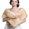 Aukmla Faux Fur Shawl Wedding Fur Wraps and Shawls Bridal Fur Stole Winter Cape Shrug for Brides and Bridesmaids (White+champagne) view 4