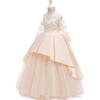 HIHCBF Flower Girl's Embroidery Tulle Lace Maxi Wedding Dress Long Sleeve Princess Birthday Pageant Party Dance Evening Gown Champagne 13-14T view 3