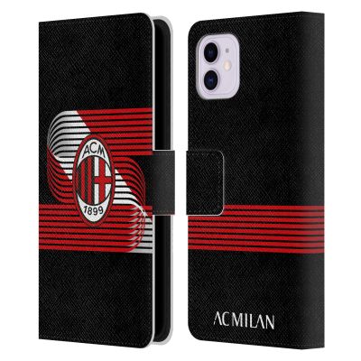 Head Case Designs Officially Licensed AC Milan Diagonal Crest Patterns Leather Wallet Case Compatible with Apple iPhone 11