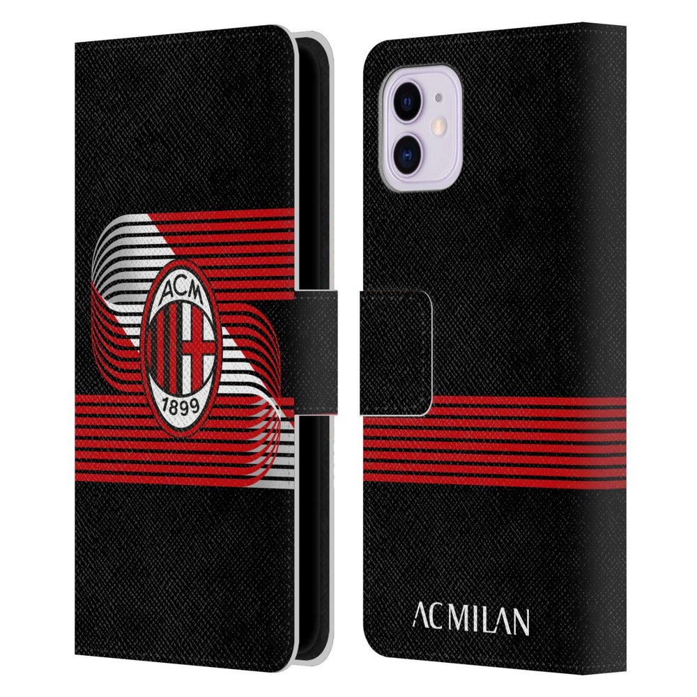 Head Case Designs Officially Licensed AC Milan Diagonal Crest Patterns Leather Wallet Case Compatible with Apple iPhone 11