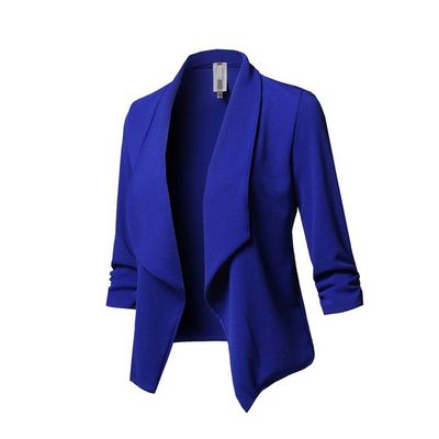 Womens Casual Blazer Jacket Long Sleeve Open Front Office Suit Cardigan Coat Blue