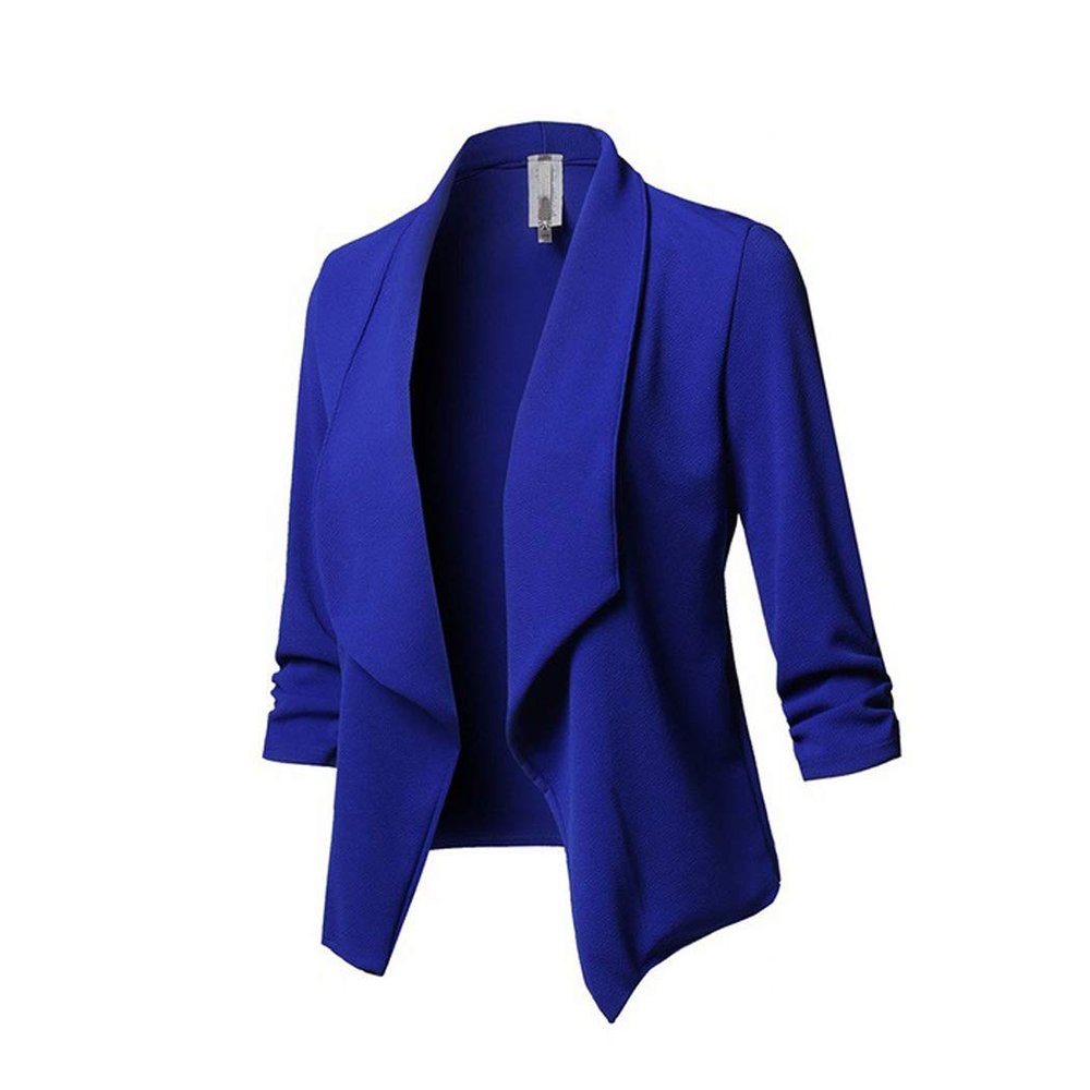 Womens Casual Blazer Jacket Long Sleeve Open Front Office Suit Cardigan Coat Blue