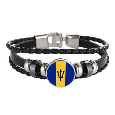 Wedarego Barbados Flag Braided Bracelet Leather Chain Crystal Wristband Souvenir,Fashion Handmade Bracelet For Man & Woman Special Day's Gift