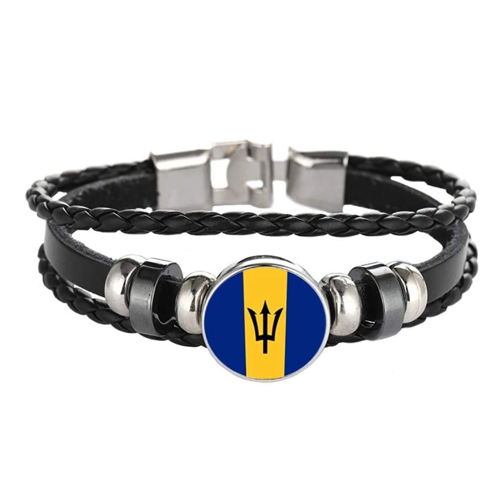 Wedarego Barbados Flag Braided Bracelet Leather Chain Crystal Wristband Souvenir,Fashion Handmade Bracelet For Man & Woman Special Day's Gift