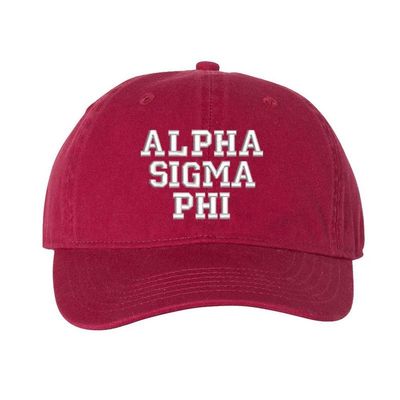 Alpha Sigma Phi Pigment Dyed Baseball Cap Brick w/Silver Thread Color