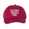 Alpha Sigma Phi Pigment Dyed Baseball Cap Brick w/Silver Thread Color view 1