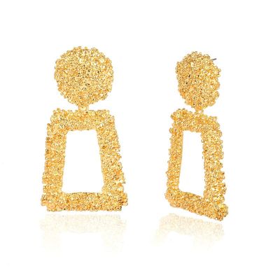 TZ Way Jewelry Vintage Embossed Stereo Earrings for women Hanging Jewelry Earrings Square Ear Clips For Women Business Stud Earrings (Gold)