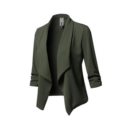 Womens Casual Blazer Jacket Long Sleeve Open Front Office Suit Cardigan Coat Green