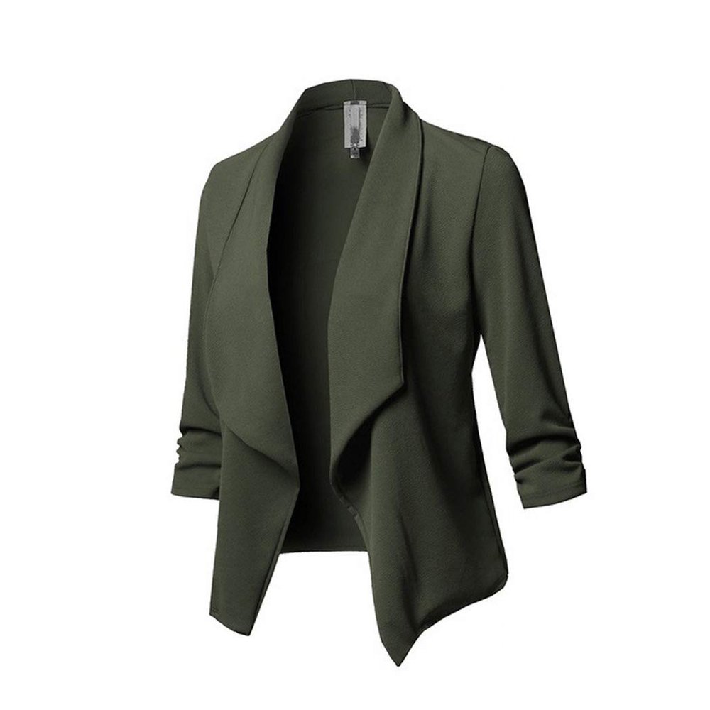 Womens Casual Blazer Jacket Long Sleeve Open Front Office Suit Cardigan Coat Green