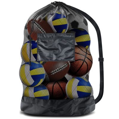 BROTOU Thickened Extra Large Sports Ball Bag Mesh Socce Ball Bag Heavy Duty Drawstring Bags Team Work for Holding Basketball, Volleyball, Baseball, Swimming Gear with Shoulder Strap (24 x 36)