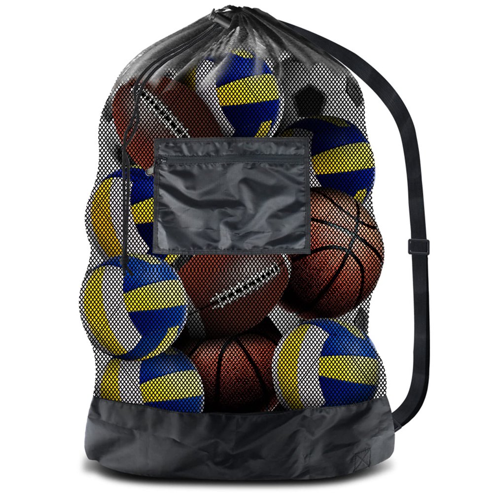 BROTOU Thickened Extra Large Sports Ball Bag Mesh Socce Ball Bag Heavy Duty Drawstring Bags Team Work for Holding Basketball, Volleyball, Baseball, Swimming Gear with Shoulder Strap (24 x 36)