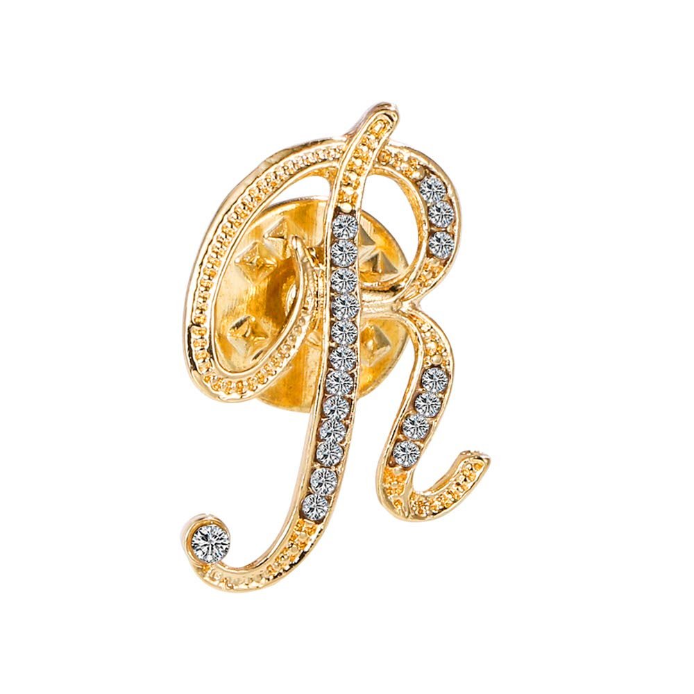 ETHOON Initial Letter Brooch Pin Small Lapel Pin Tie Tack Name Personalized Gifts for Women Men Gold R