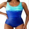 Aleumdr Women's Sexy One Piece Swimsuits for Women Criss Cross Backless Tummy Control Bathing Suits Sports Monokini Swimwear Blue Large view 1
