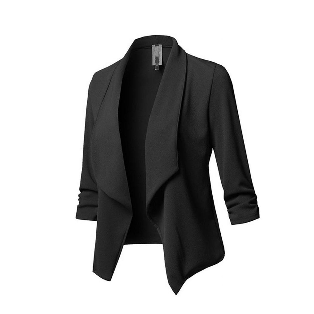 Womens Casual Blazer Jacket Long Sleeve Open Front Office Suit Cardigan Coat Black