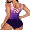 Aleumdr Women's Cut Out Back Tummy Control One Piece Swimsuits Cute Bathing Suits Sports Monokini Swimwear Purple X-Large 14 16 view 2