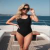 Aleumdr Womens One Piece Swimsuits for Women Criss Cross Back Tummy Control Bathing Suits Racing Training Sports Athletic Black Large view 3