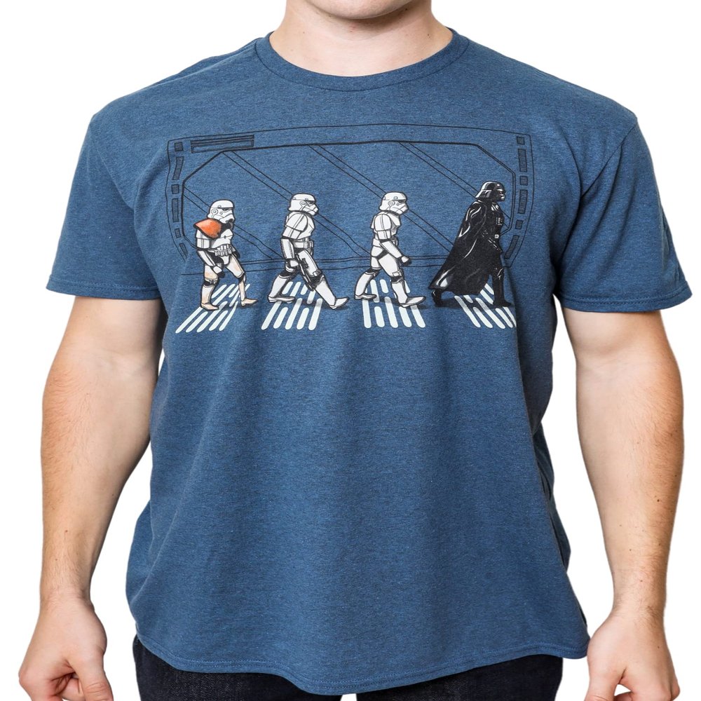 STAR WARS Death Star Road Stormtrooper Crossing Mens T-Shirt (Indigo Heather Black, Medium)