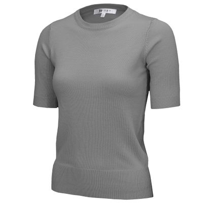 YEMAK Women's Knit Sweater Top Half Sleeve Crewneck Basic Casual Classic Fit Lightweight Knitted Soft Pullover Tee MK3664-CHARCOAL-XL