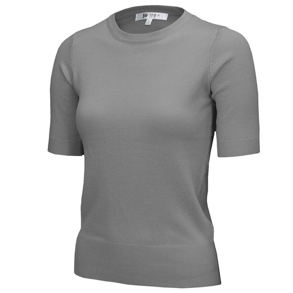 YEMAK Women's Knit Sweater Top  Half Sleeve Crewneck Basic Casual Classic Fit Lightweight Knitted Soft Pullover Tee MK3664-CHARCOAL-XL
