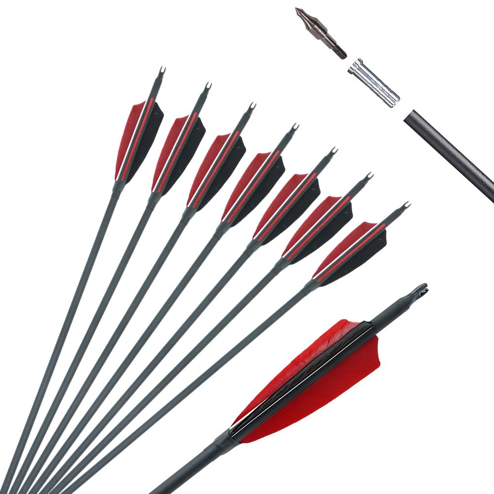 Obert 12Pcs 30 Inch Carbon Arrows Spine 600 with 4" Real Feathers for Hunting Target Practice Recurvebow/Compoundbow
