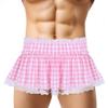 YEAHDOR Unisex Men Women Gingham Sissy Mini Skirts Ruffled Lace Pleated A-Line Fancy Dress Clubwear Pink Gingham X-Small view 2