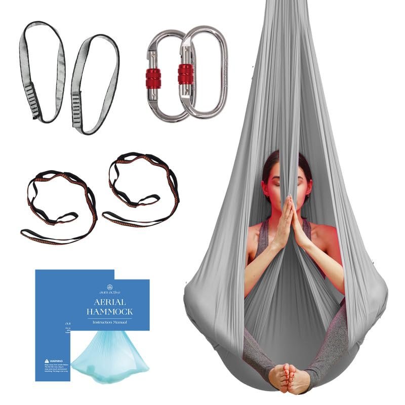 Aerial Silk Yoga Hammock & Swing for Home, Inversion Exercises, Starter Kit for All Levels - Durable with Extension Straps, Carabiners, and Pose Guide