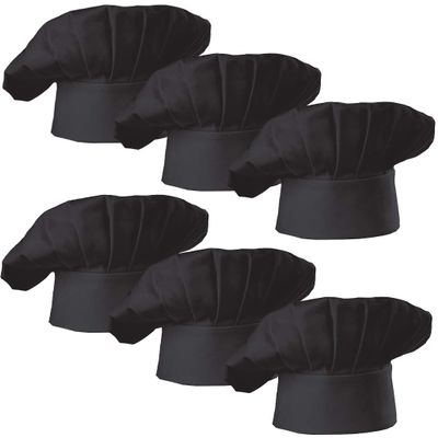 Hyzrz Chef Hat Set of 6 PCS Pack Adult Adjustable Elastic Baker Kitchen Cooking Chef Cap (Black)