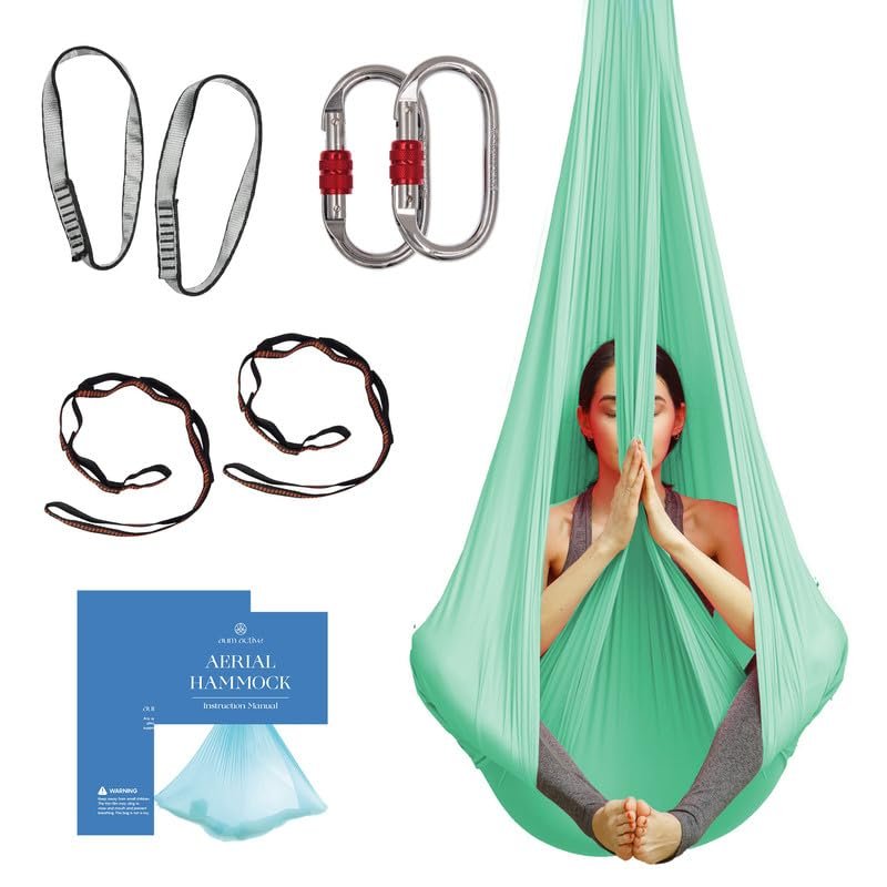 Aerial Silk Yoga Hammock & Swing for Home, Inversion Exercises, Starter Kit for All Levels - Durable with Extension Straps, Carabiners, and Pose Guide
