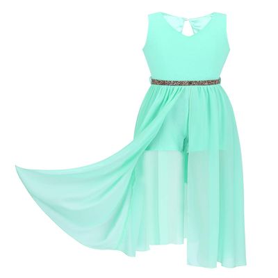 Agoky Kids Big Girls Sleeveless V Neck Junior Bridesmaid Wedding Dress Dance Party Birthday Long Maxi Gown Mint_Green 7-8