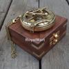 Engraved Nautical Compass, Personalized Compass in Wooden Box - Mens, Groomsmen, Wedding, Hiking, Corporate Gift - Brass Finish view 2