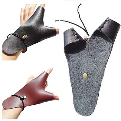 SHARROW Archery Leather Gloves 2-Fingers Hand Guard for Protect Left Hand Hunting (Black)