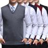 FULIER Mens Winter V-Neck Sleeveless Vest Classic Business Gentleman Knitwear Knitted Waistcoat Sweater Cardigans Tank Tops (L, Navy) view 3