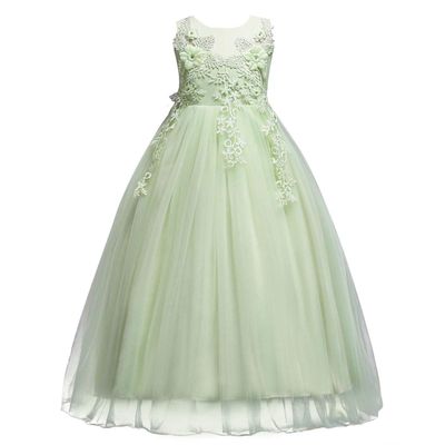 IZKIZF Flower Girls Princess Wedding Floor Length Tulle Dress Wedding Communion Pageant Party Maxi Gown Light Green 11-12T