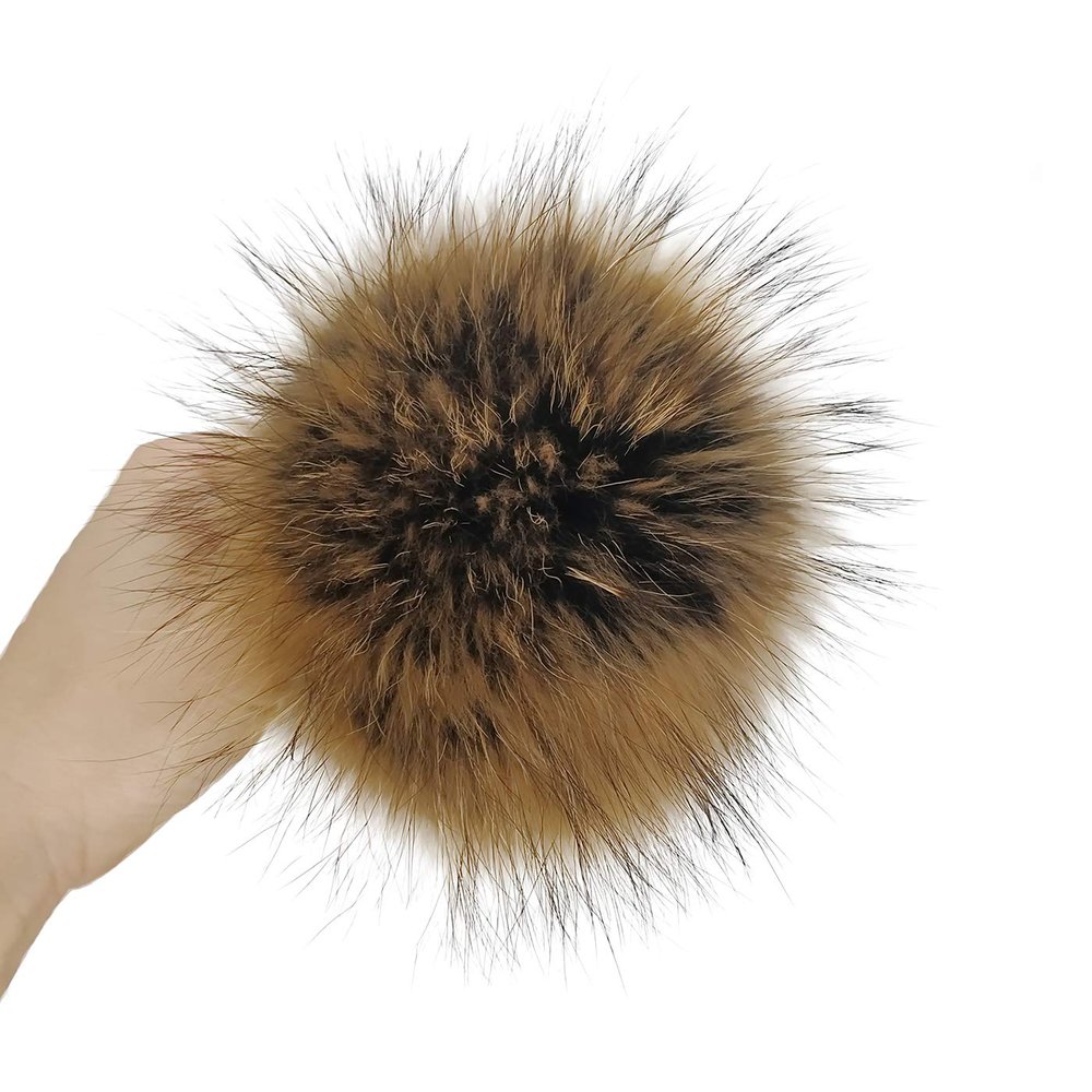 5 Diameter Fur Pom Pom with Press Snap Button for Knitted Hat Beanie Hats (Brown top)