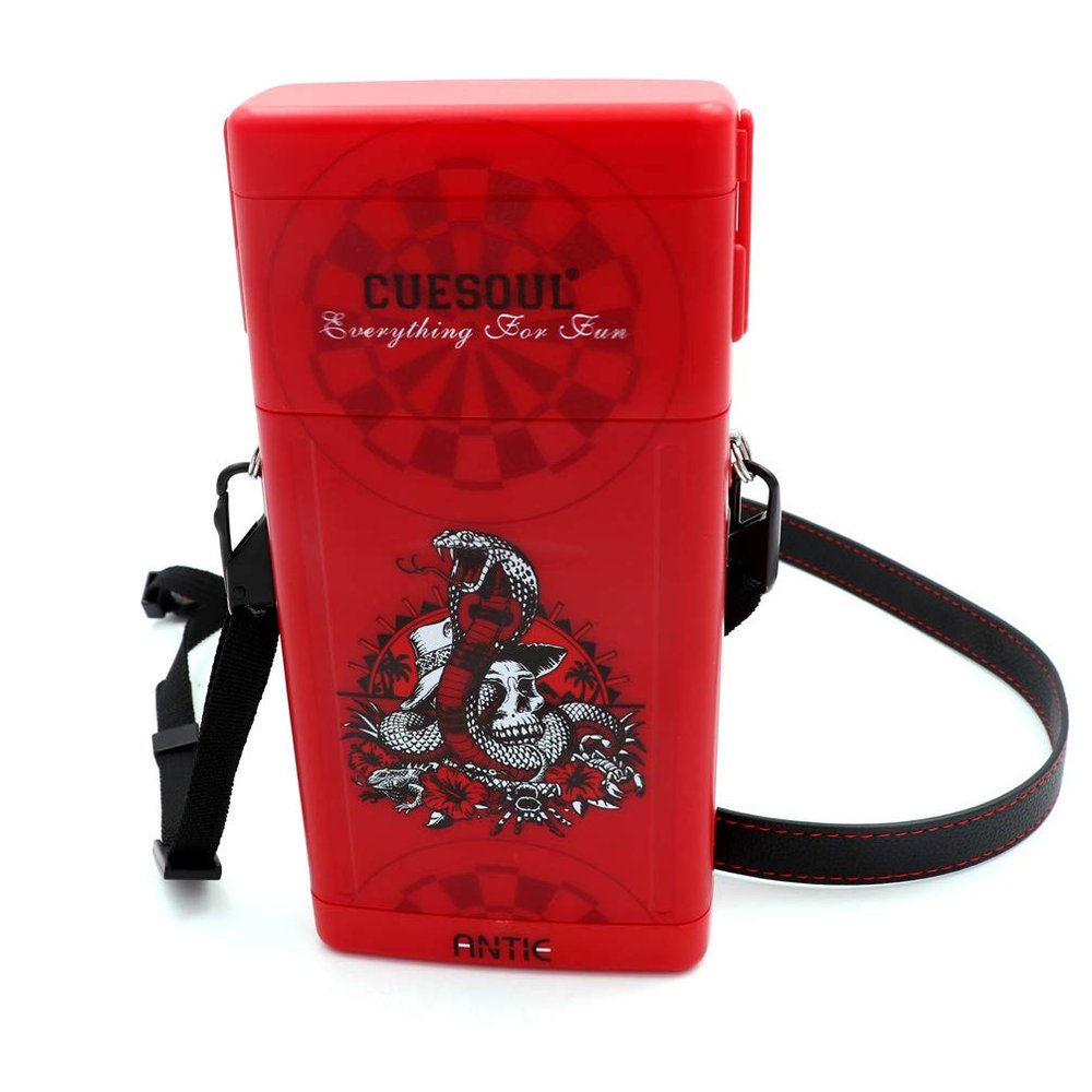 CUESOUL ANTIE Red Dart Case Hard,Holds 6 Steel Tip Darts/Soft Tip Darts & Extra Dart Tips,Shafts & Flights,Durable Use