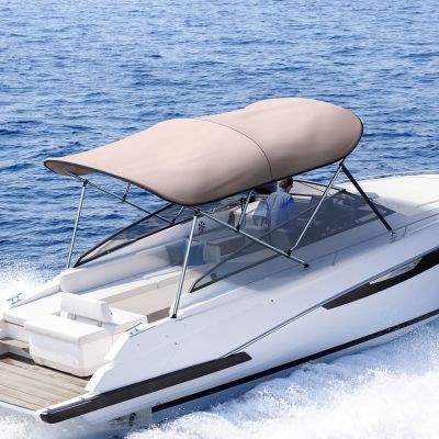 KING BIRD 3-4 Bow Bimini Boat Top Cover Sun Shade Boat Canopy Waterproof 1 Inch Stainless Aluminum Frame 46" Height with Rear Support Poles and Storage Boot 6 Colors -11 Sizes