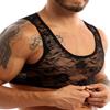 easyforever Men's See Through Sheer Mesh Sleeveless Floral Lace Short Vest Crop Tops Black Medium view 2